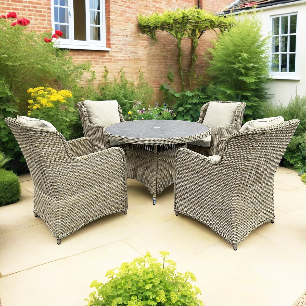 Bracken Outdoors Richmond 4 Seat Rattan Round Garden Furniture Dining Set