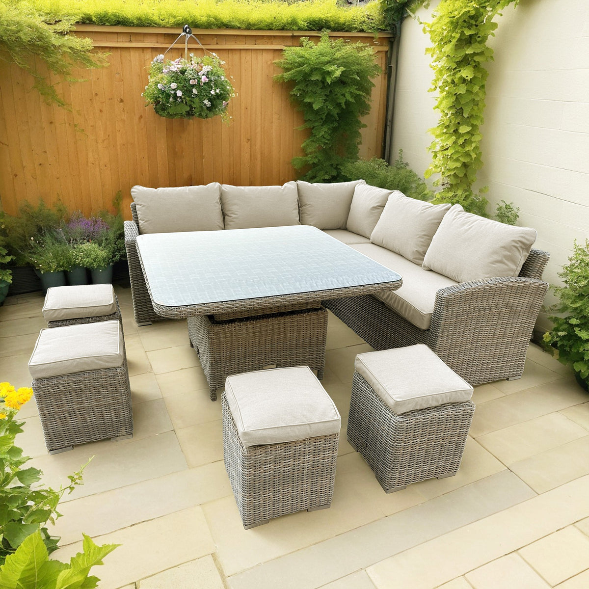 Bracken Outdoors Richmond Square Rattan Corner Sofa Garden Furniture Set with Height Adjustable Table