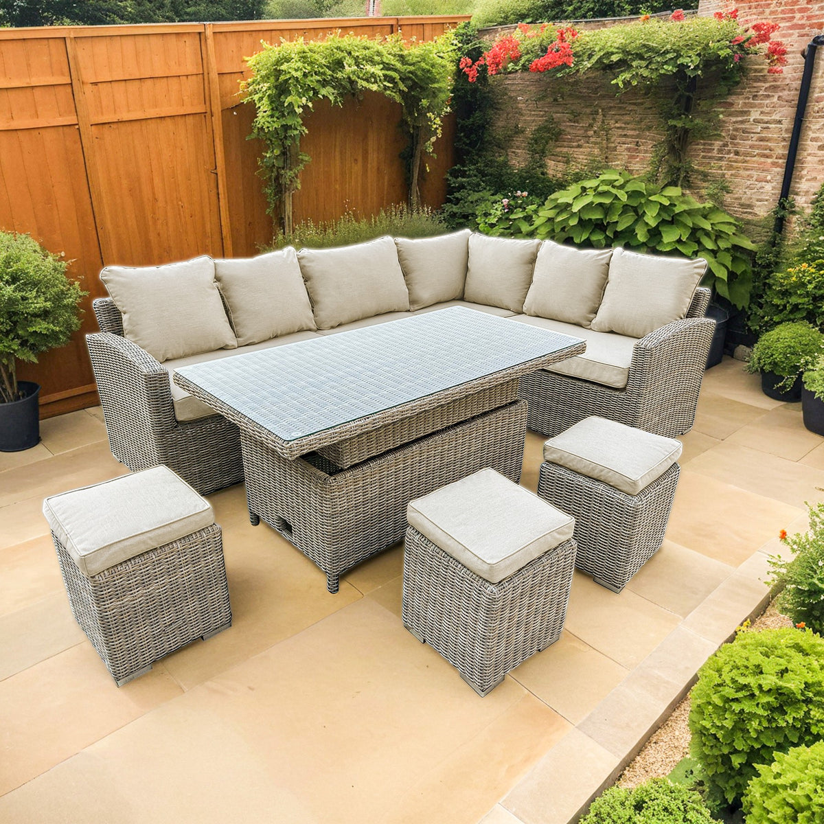 Bracken Outdoors Richmond Rectangular Rattan Corner Sofa Garden Furniture Set with Height Adjustable Table