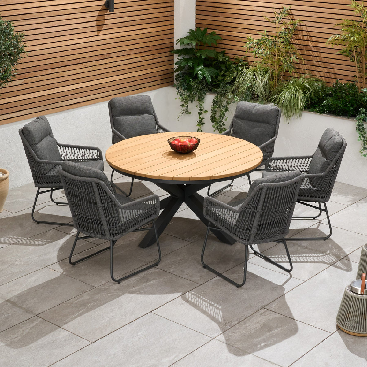 Bracken Outdoors Colorado 6 Seat Round Rope Aluminium Teak Garden Dining Set