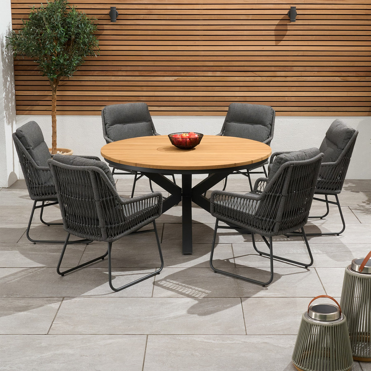 Bracken Outdoors Colorado 6 Seat Round Rope Aluminium Teak Garden Dining Set