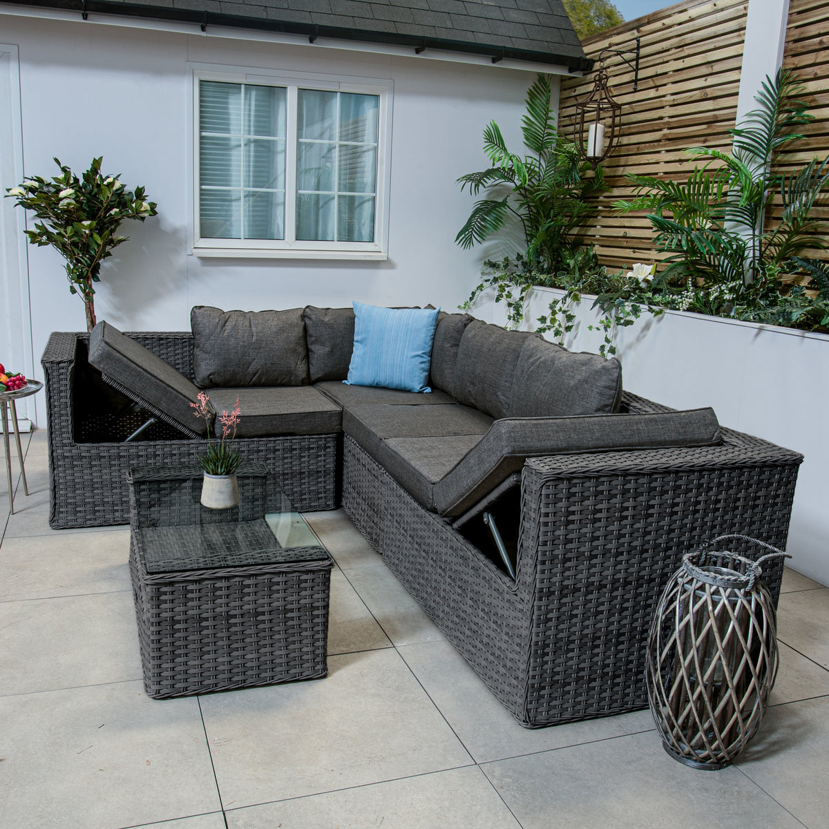 Bracken Outdoors Madrid Dark Grey Rectangular Corner Sofa Set with Coffee Table