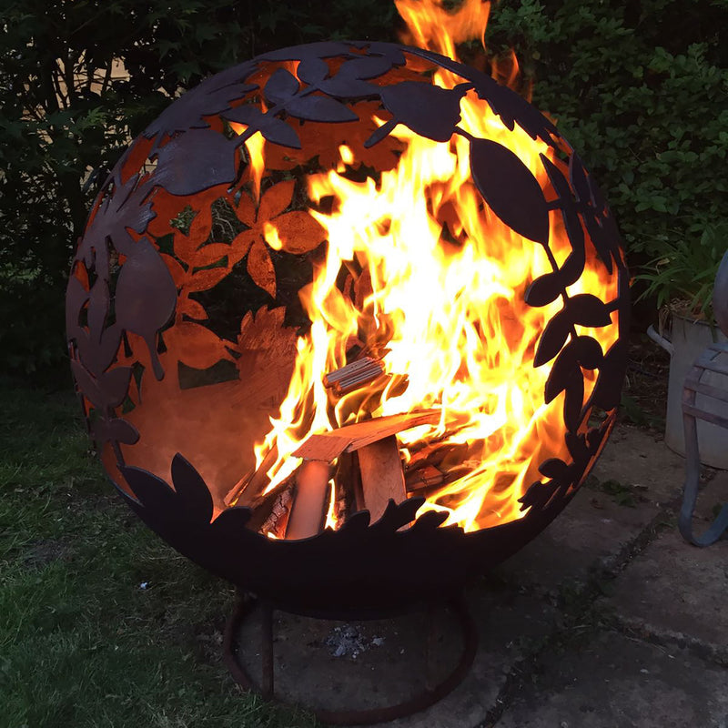 Garden Fire Ball 70cm Leaf Design with Rust Finish - Garden Trends